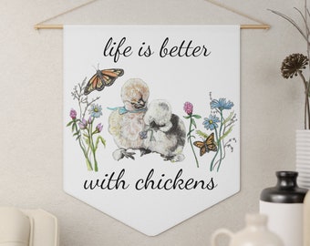 Life is Better with Chickens Pennant, Silkie Chicken Lover Gift, Silkie Mom, Chicken Lover, Cute Chickens, Chicken Pennant, Spring Decor,4H