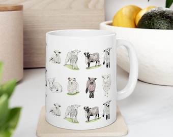 Sheep Breed Ceramic Mug 11oz, Watercolor Art, Sheep Crazy, Sheep Farmer Gift, Cute Lambs Mug, Sheep Mom Gift