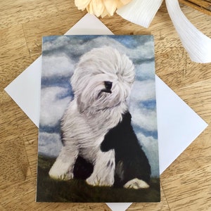 Cão pastor, cartão de felicitações em branco. Feito à mão | cartão de nota | amante de cão pastor | presente para amante de cão | cão inglês antigo | amante de animais | impressão de arte