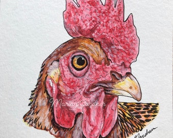 Huhn Fine Art Print. 20 x 30 cm Huhn Liebhaber Geschenk | Handwerker | Bauernhaus Dekor | Kinderzimmer | Aquarell Kunst | Huhn Rassen |