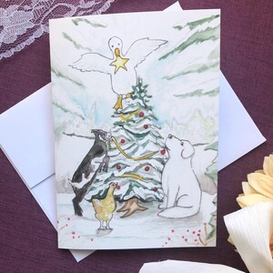 Carte de voeux de Noël d'animaux de la ferme. Fait main, carte de correspondance, amoureux des chèvres, cadeau pour amoureux de la ferme, amoureux des animaux, carte d'anniversaire, impression d'art, jolie carte, chèvre, 4H