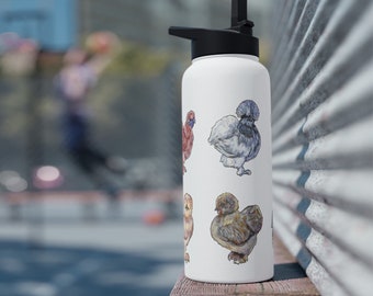 Silkie Huhn Edelstahl Wasserflasche, Standard Deckel, Silkie Liebhaber Geschenk, Silkie Mom Geschenk, süße Huhn Wasserflasche