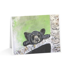 Carte de voeux vierge ourson noir. Fait main|carte de correspondance|amoureux des ours|Cadeau pour amoureux des ours|amoureux de la nature|carte de rétablissement|carte d'anniversaire|artisan|carte mignonne