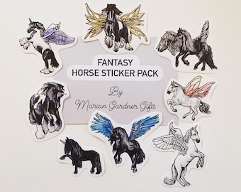Paquete de pegatinas de vinilo de caballos de fantasía: unicornio, pegaso y alicornio. Pegatinas coleccionables hechas a mano. Pegatinas para portátil, diario, scrapbooking y calcomanías.