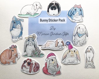 Bunny Sticker Pack-Handmade Artwork,Collectible Bunny Stickers,Laptop Stickers,Rabbit Lover gift,Journaling,Scrapbooking,decals,Planner,Cute