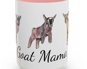Goat Mama Accent Coffee Mug, 11oz, 15 oz Farmhouse Drink ware, Pygmy Goats Mug, Goat Lover Gift, 4H