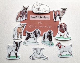 Goat Sticker Pack-Handmade Artwork.Collectible Goat Stickers. Laptop Sticker,Journals,Planner Stickers,Goat lover gift,decals,4H,Baby Goats