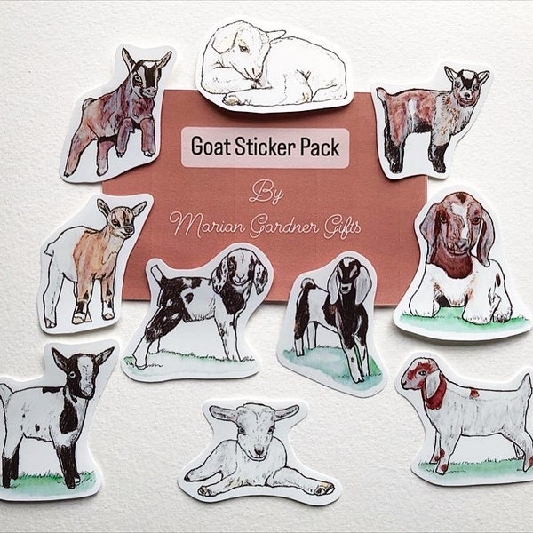 Goat Sticker Pack-Handmade Artwork.Collectible Goat Stickers. Laptop Sticker,Journals,Planner Stickers,Goat lover gift,decals,4H,Baby Goats
