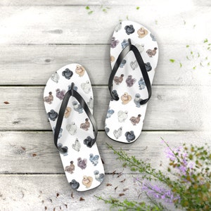 Silkie Chicken Art Flip Flops, Silkie Mom Gift, Chicken Lover Gift, Cute Chickens, 4H