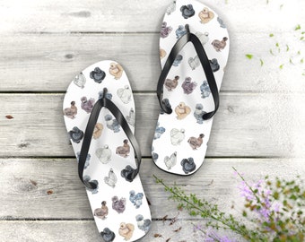 Silkie Huhn Kunst Flip Flops, Silkie Mom Geschenk, Huhn Liebhaber Geschenk, süße Hühner, 4H