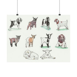 Baby Goats Print, Nursery Room Decor, Original Art, Goat Art, Goat Lover Gift, Farm Animal Print, Cute Goats