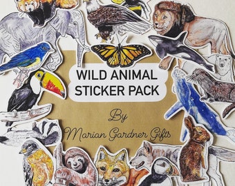 Wild Animal Sticker Pack.Handmade Artwork,Collectible Animal Stickers,Laptop Sticker,Diary Stickers,Journal,Scrapbooking,decals,wild animal