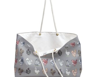 Silkie Huhn Weekender Tasche, Aquarell Huhn Kunst, Silkie Mom Geschenk, Silkie Huhn Liebhaber, süße Tasche, Bauernhof Tier Liebhaber