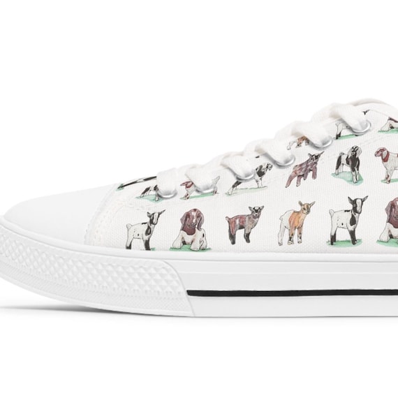 Watercolor Art Goat Breeds Women's Low Top Sneakers, Goat Lover