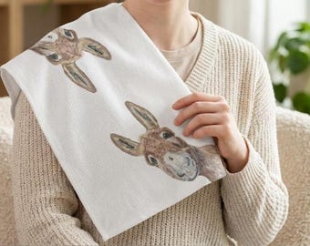 覗き見する水彩画風ロバのマイクロファイバーティータオル | ロバ好きのためのアート