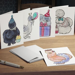 Cartes de voeux vierges Silkie Chickens. Fait main,carte de correspondance,Amant des Silkies,cartes d'anniversaire,Poulets mignons,Cartes de célébration,4H,Mignons Silkies
