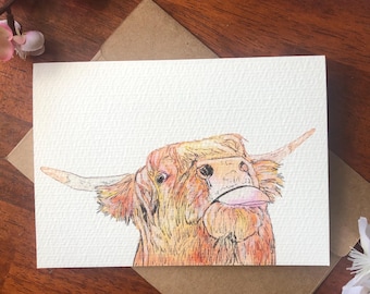 Highland Cow Notecard: Watercolor Farm Animal Card