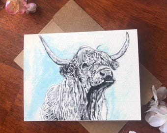 Highland Cow Notecard: Watercolor Farm Animal Card