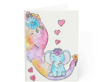 Cute Baby Elephant Greeting Card. Handmade,note card,elephant lover gift,Birthday Card,animal lover,Watercolor,Congratulations card,New Baby