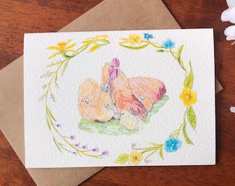 Silkie Chicken Watercolor Notecard: Farm Animal Greeting Card