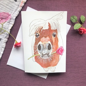 Biglietti di auguri Pony, dipinto originale, arte equestre, amante dei cavalli, biglietto di auguri di compleanno, biglietto pony carino, biglietto di anniversario, 4H