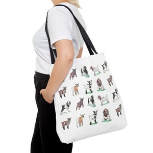 Goat Breeds Tote Bag, Two sided, Three size options, Goat Lover Gift, Goat Mom, Graduate Gift, School Bag, Grocery Bag, 4H