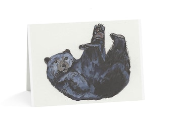 Biglietto d'auguri con orso nero. Fatto a mano/biglietto di auguri/regalo per amanti degli orsi/biglietto di compleanno/amante degli animali/acquerello/biglietto carino, orsi, lodge, baita, boscoso