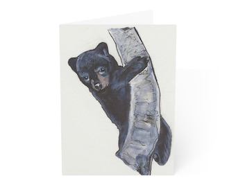 Biglietto d'auguri con orso nero. Fatto a mano/biglietto di auguri/regalo per amanti degli orsi/biglietto di compleanno/amante degli animali/acquerello/biglietto carino, orsi, lodge, baita, boscoso