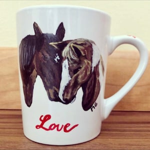 Horses Hand Painted Ceramic Mug-Horse lover gift,country,farm collection,cowgirl gift,animal lover,unique,equestrian gift,trainer gift