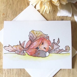 Snuggled Fox Greeting Card. Handmade Note card,Nature lover,Fox lover gift,sympathy card, Sweet get well card,birthday card,loss card,Spring