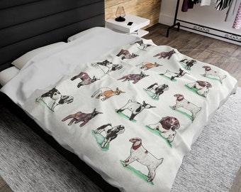 Coperta in morbido velluto di velluto a coste con capre, acquerello di capre, regalo per gli amanti delle capre, coperta con grazioso animale da fattoria, coperta per mamma capra, 4H