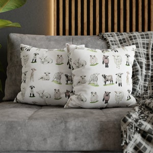 Sheep Breeds Square Pillow Case, Cute Lambs, Sheep Lover Gift, Sheep Mom Gift, Farmhouse Decor, Farm Animals