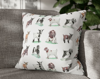 Goat Breeds Square Pillow Case, Cute Baby Goats, Goat Lover Gift, Goat Mom Gift