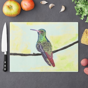 Hummingbird Cutting Board: Tempered Glass Kitchen Decor