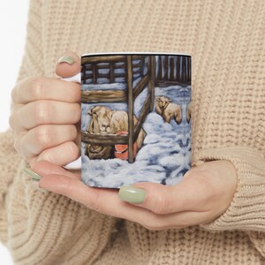 Winter Sheep Ceramic Mug 11oz, Fine Art, Sheep Lover Gift, Farm Animal Mug, 4H, Farmer Wife