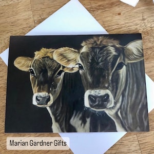 Cartão de felicitações de vaca marrom suíça. Feito à mão, cartão de nota, amante de vacas, presente para amante de fazenda, amante de animais, cartão de simpatia, cartão de melhoras, cartão de aniversário, impressão de arte
