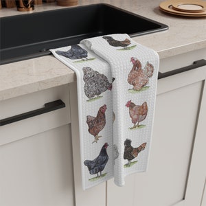 Chicken Breeds Soft Tea Towel, Chicken Lover Gift, Crazy Chicken Lady, Hens, Watercolor Art, 4H mom