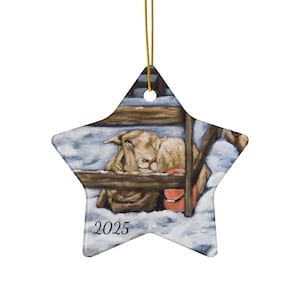 Sheep Christmas Ornament-Cute Sheep Ceramic Christmas Ornament, Sheep Lover Gift, Farm Animal Ornament, Farmer Gift