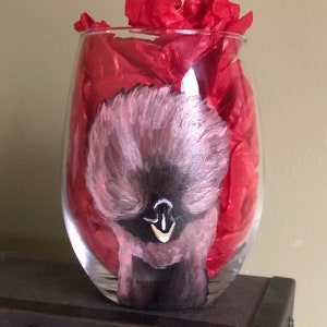 Hand painted Chocolate Silkie Stemless Wine Glass-Handmade,Silkie lover,Cute Silkie Chicken,Silkie lover gift,housewarming,Farmhouse Decor