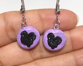 Silkie Dangle Earrings. Handmade,Silkie Chicken Jewelry,Silkie lover gift,polymer clay earrings,Cute Chicken earrings,hand painted earrings