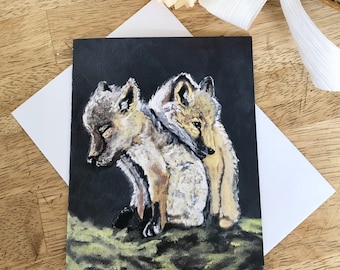 Zorros, tarjeta de felicitación en blanco. Hecha a mano/tarjeta de notas/regalo para amantes de los zorros/amantes de la naturaleza/tarjeta de condolencias/aniversario/tarjeta de pronta recuperación/tarjeta de cumpleaños