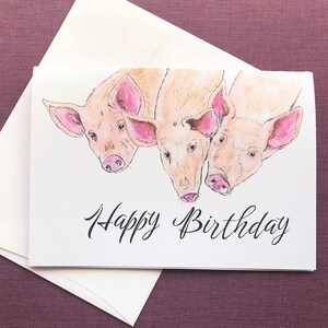 Carte de voeux de joyeux anniversaire de cochons mignons. Fait main|Carte de correspondance|Amoureux des cochons|Cadeau pour amoureux de la ferme|amoureux des animaux|impression d'art|Cochons Tamworth|Cochons|Maman cochon|4H