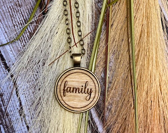 Necklace wood engraved personalized necklace pendant