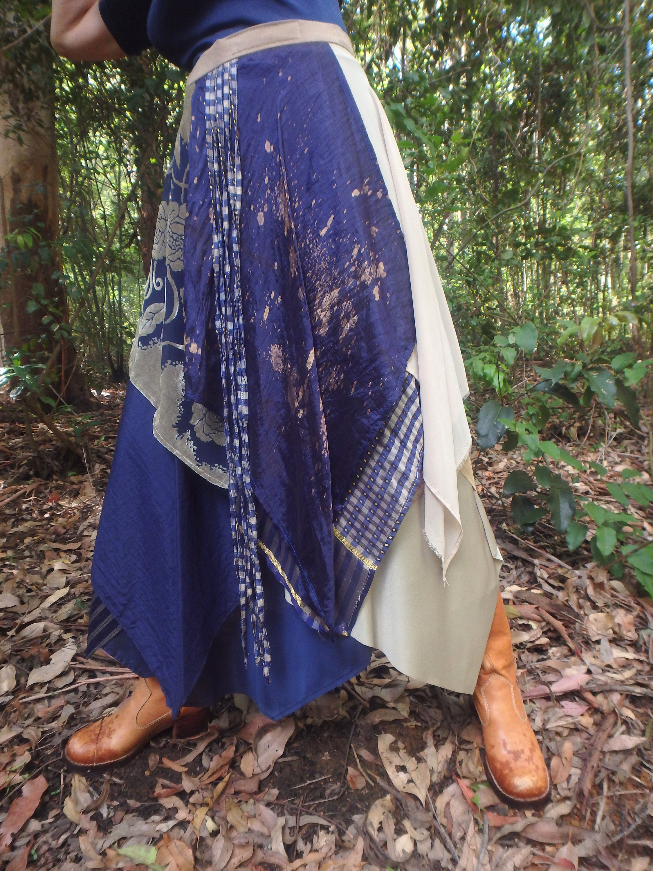 ★E.B.M★ Layered Wrap Skirt EMP5WSK020 Handmade, One-of-a-kind, Multi-layered Patchwork Wrap Skirt