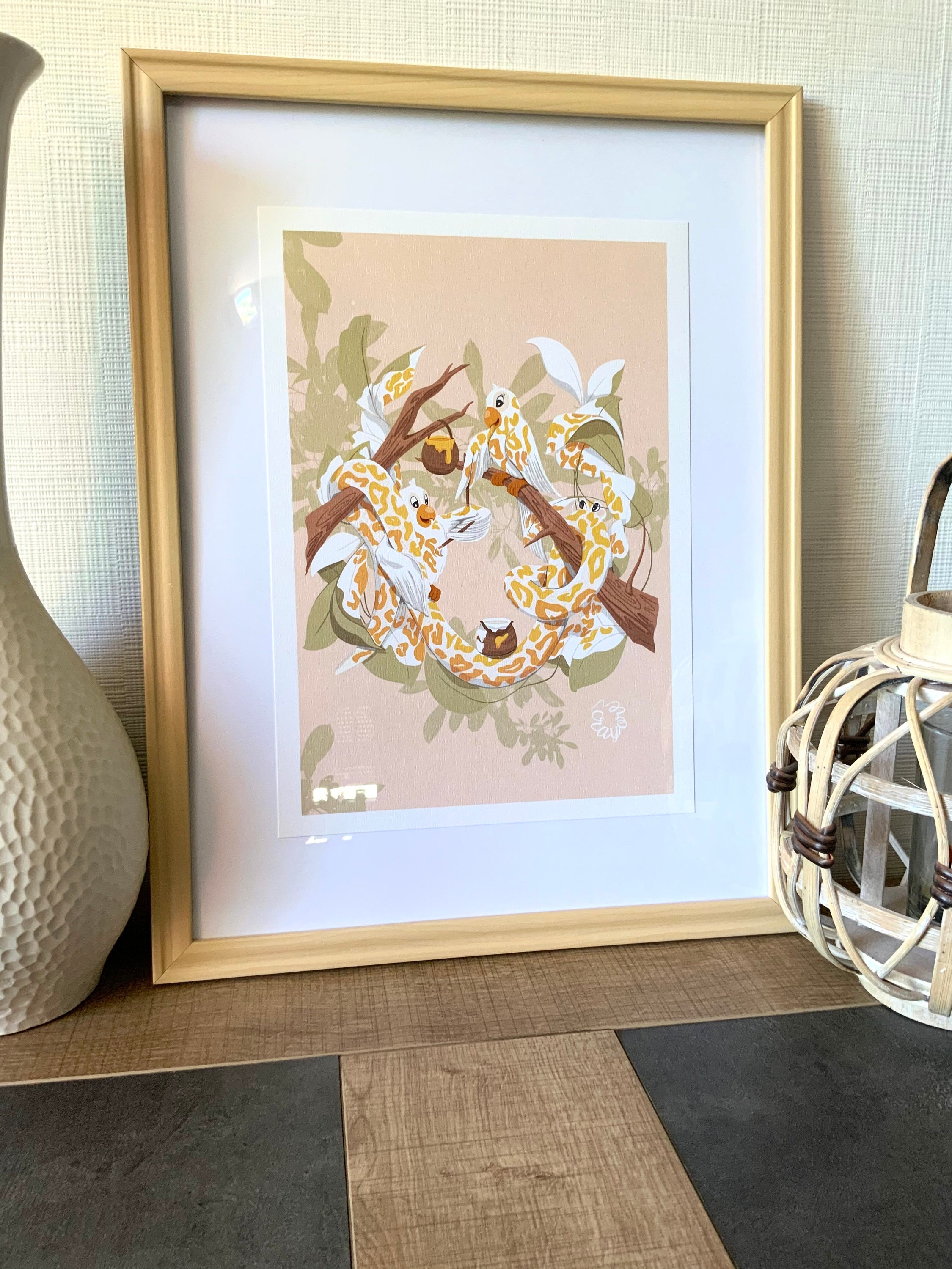 Illustration Jungle Perroquet Serpent - Impression Format A4/A3 Affiche Chambre d'enfant Décoration 