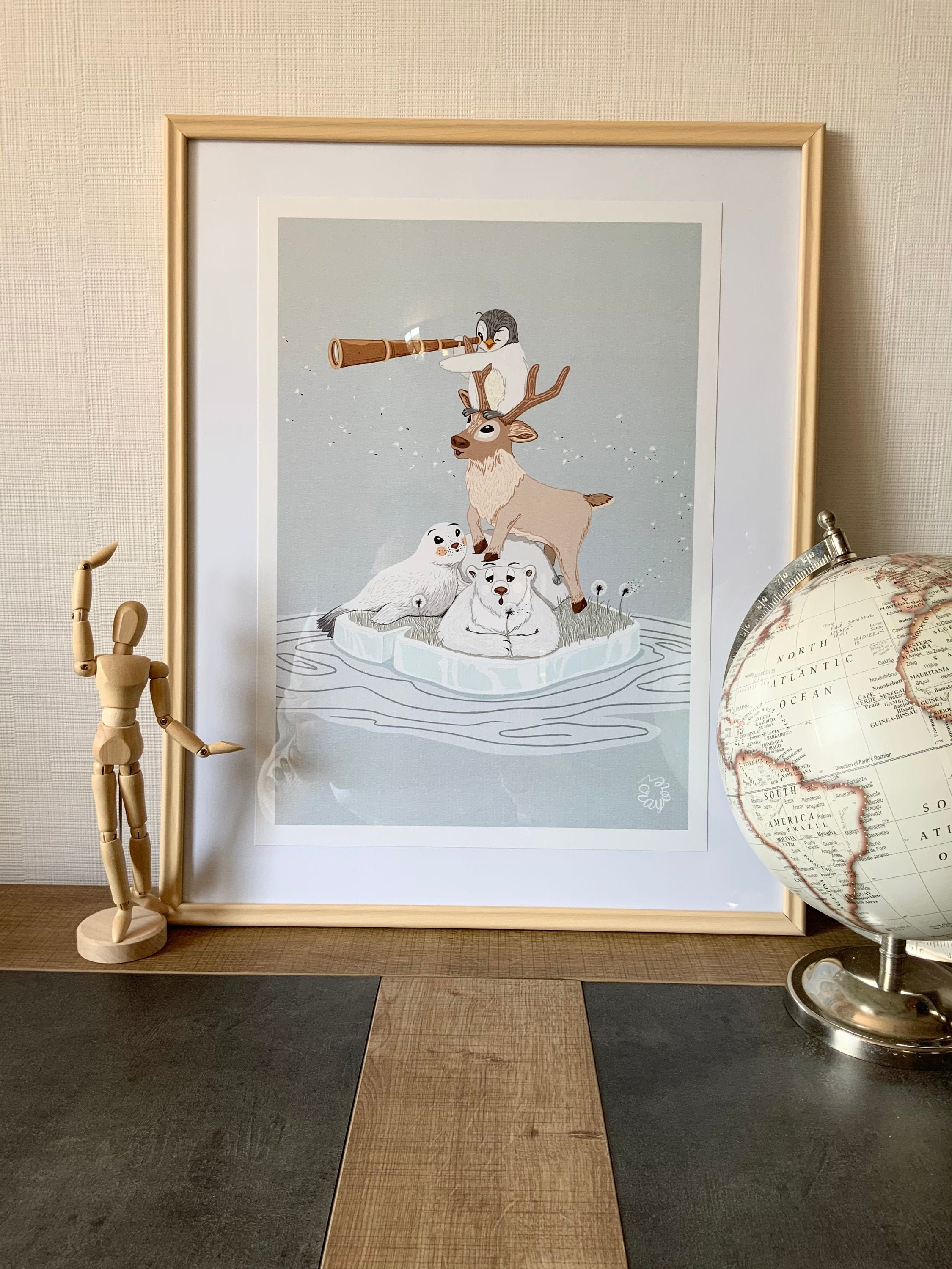 Illustration Animaux Grand Froid - Impression Format A4/A3 Affiche Chambre d'enfant Décoration Mural