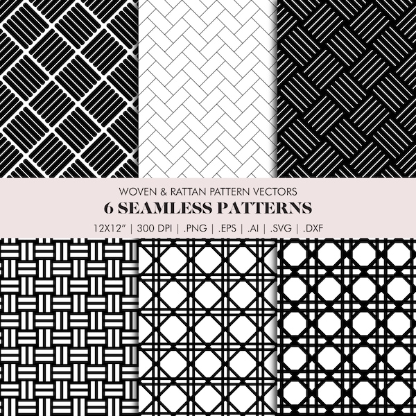 Digital Seamless Weave & Rattan Vector Patterns - svg eps dxf png | transparent image file for Cricut, Silhouette, Glowforge, laser cutting