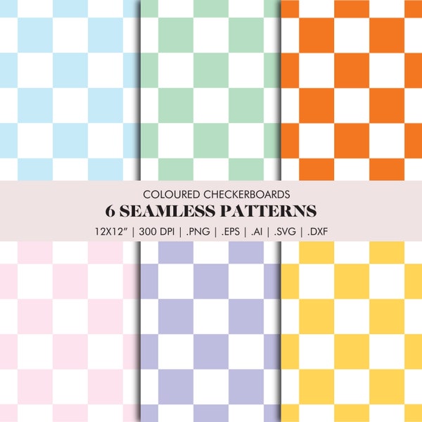 Digital Checkerboard Seamless Patterns - svg eps dxf png | multi-coloured transparent design file for Cricut, Adobe, Glowforge