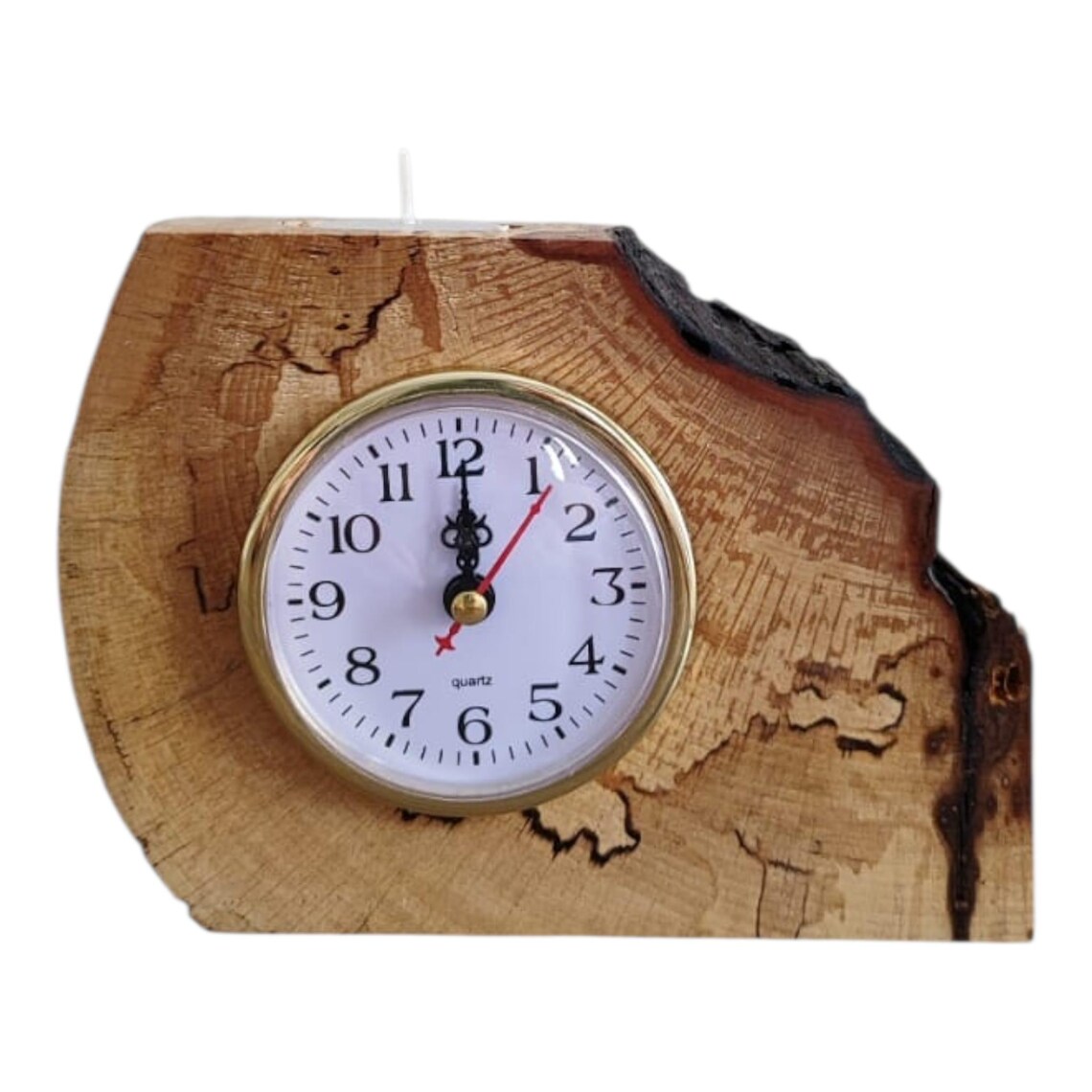 Handmade Beech Wood Desk Clock With Candle Holder – Rustic Wooden Decor ...