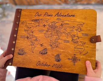 Our Rome Adventure Book Our Adventure Book leather Personalized Wooden Guest Book World Map Adventure Awaits book Adventure Book for couples